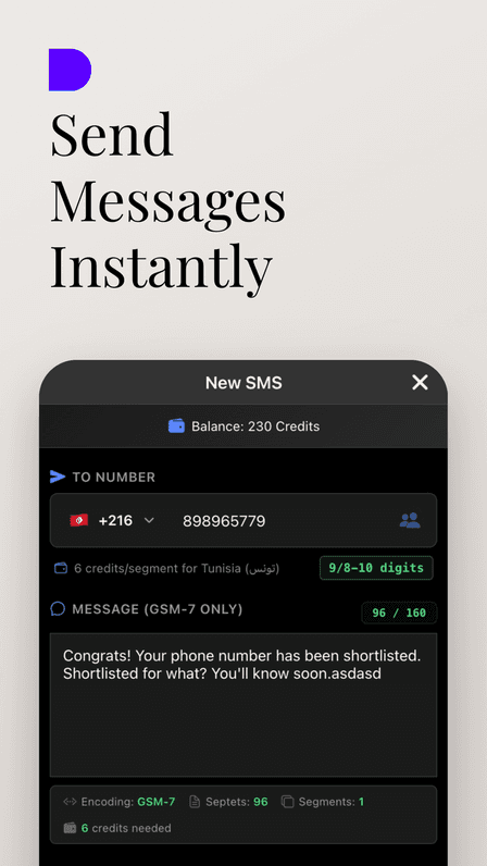Ghost app showing anonymous SMS compose screen with sender number masked